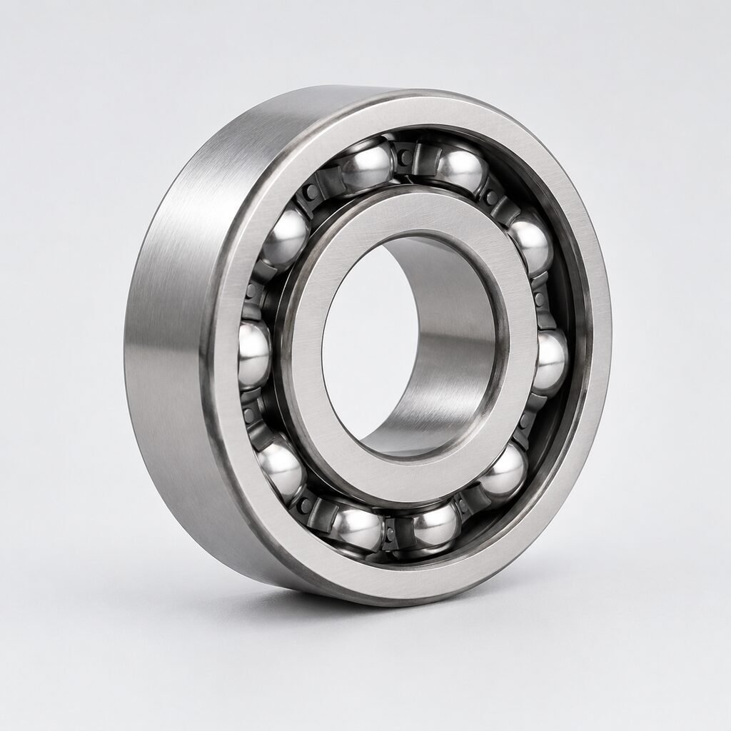 SKF Thrust Ball Bearings on a workshop bench, close-up of rings and rolling elements