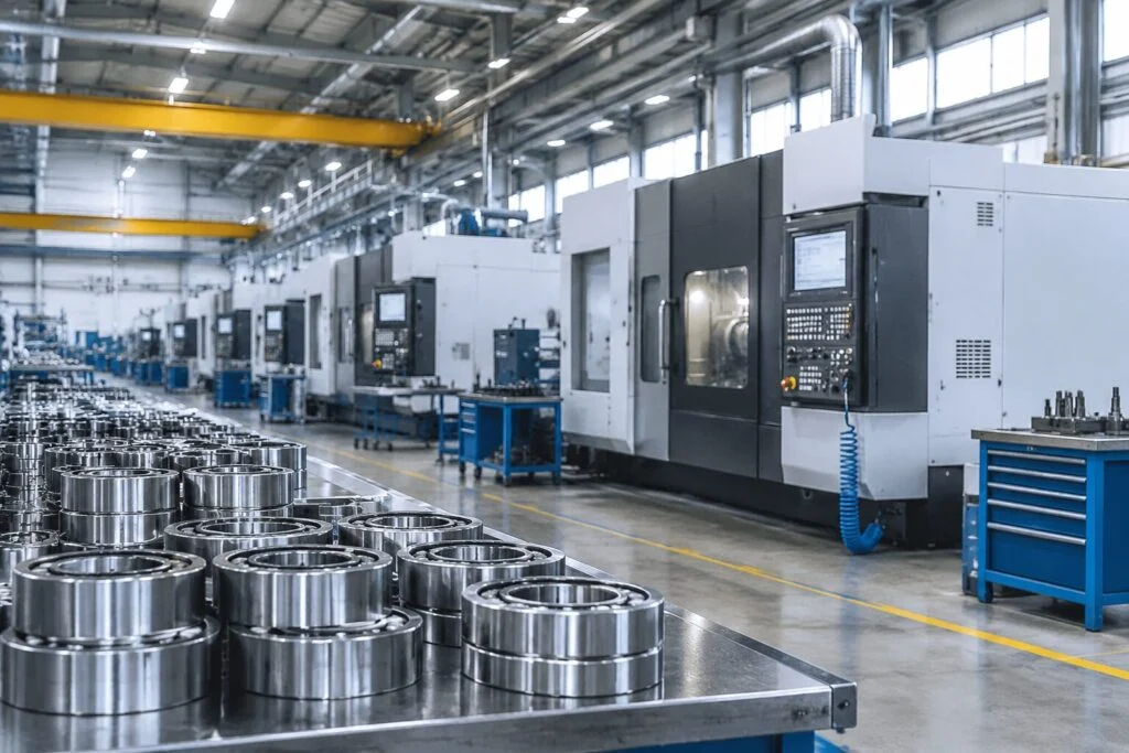 Rows of industrial machinery on a production floor