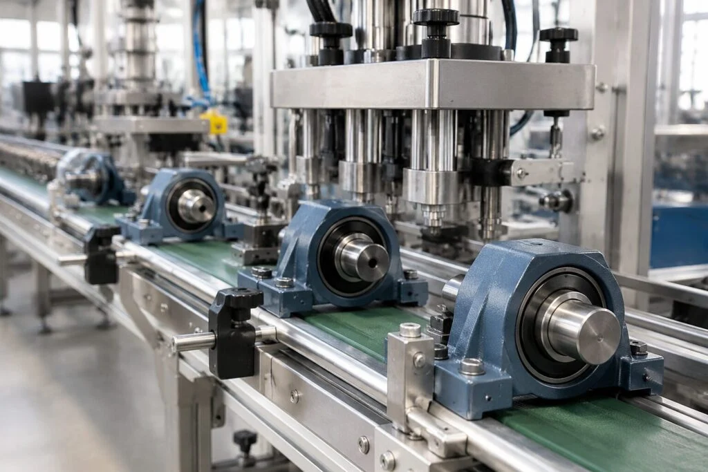 Packaging line machinery with installed bearing housings